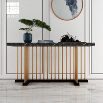 Side table long narrow Xuanguan table leaning against wall strip light and luxurious closing table metal stainless steel rectangular minimalist in a few cabinets