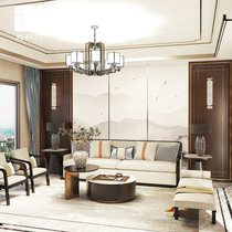 New Chinese Fabric Sofa Tea Table Combination Modern Minima Villa Living Room Prototype Room Light Lavish Solid Wood Furniture Custom