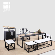 New Chinese Zen Solid Wood Bench Simple Tea Bench Club Inn Tea House Tea Room Bench Tea Table Bench Combination