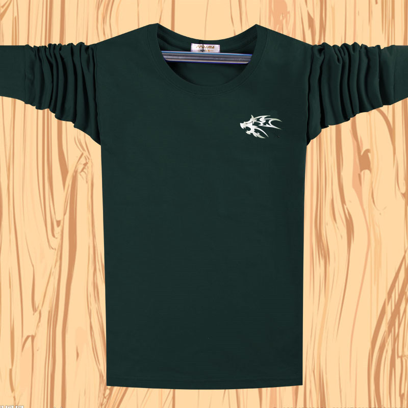 2018 cotton mới mùa xuân và mùa thu cộng với phân bón XL nam dài tay áo thun cổ tròn thả lỏng chất béo quần áo mùa thu áo phông nam cao cấp