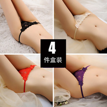  4 gift boxed sexy lace temptation ladies low-waist panties transparent hollow breathable young women hot briefs