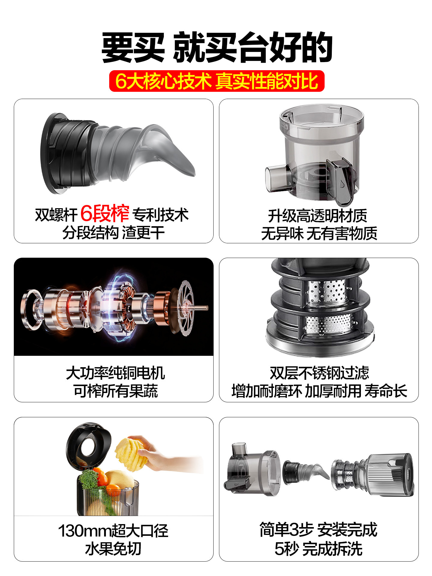 [Six-Stage Extraction Patented Technology]Mikko Large-Caliber Juicer with Pulp Separation, Fully Automatic for Home Use