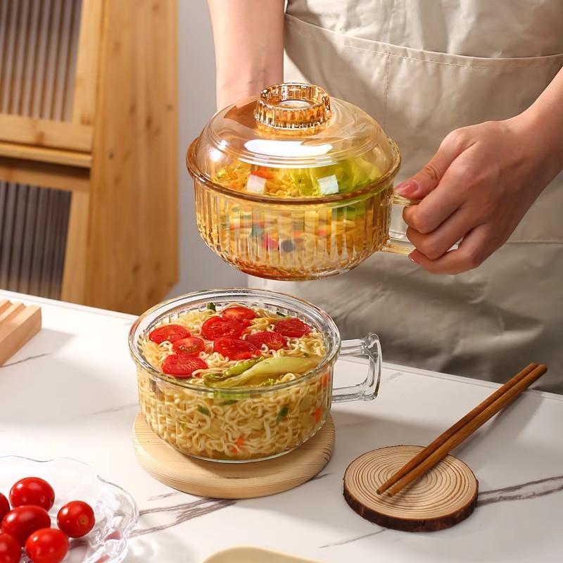 High-Quality Glass Instant Noodle Bowl with Lid for Dormitory Use, Suitable for Students to Eat Noodles, Personal Use, with Handle, Large Capacity High-Quality Glass Instant Noodle Bowl with Lid for Dormitory Use, Suitable for Students to Eat Noodles, Personal Use, with Handle, Large Capacity