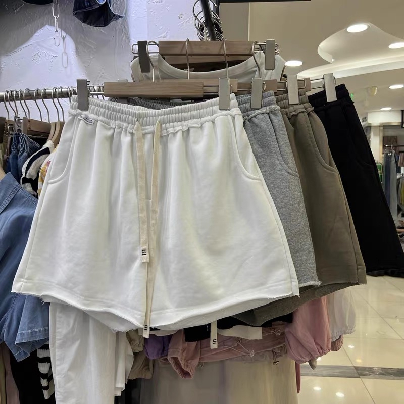 Extra Large Size 150kg European Style Casual Shorts for Women, Summer Elastic Waist Drawstring Loose Slimming Wide-Leg Hot Pants