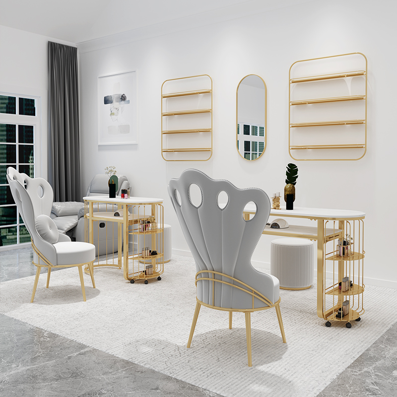 Japanese marble nail art table and chair set net red double layer wrought iron single double table special price nail art shop nail art table