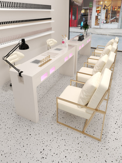 철 징글 크림 스타일 매니큐어 테이블과 의자 세트 그릴 램프 소켓 매니큐어 테이블이 있는 일본식 진공 청소기 매니큐어 테이블
