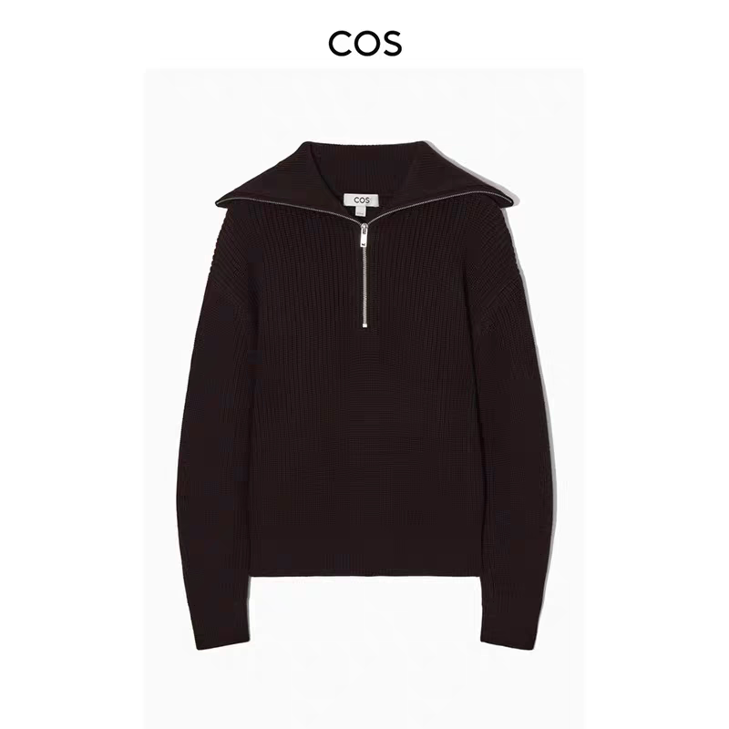 Cos Women's Clothing 2024 Autumn New Product Lapel Ribbed Wool Pullover Knitted Sweater Coffee 1099812012 Cos Women's Clothing 2024 Autumn New Product Lapel Ribbed Wool Pullover Knitted Sweater Coffee 1099812012