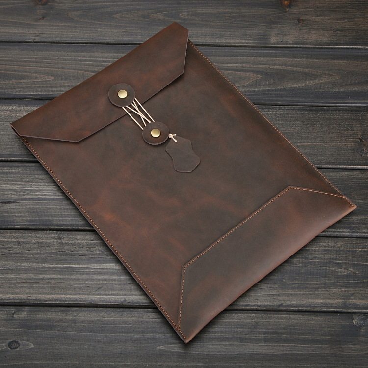 Leather A4 document bag Vintage briefcase hand grab vertical information storage bag Simple office information bag