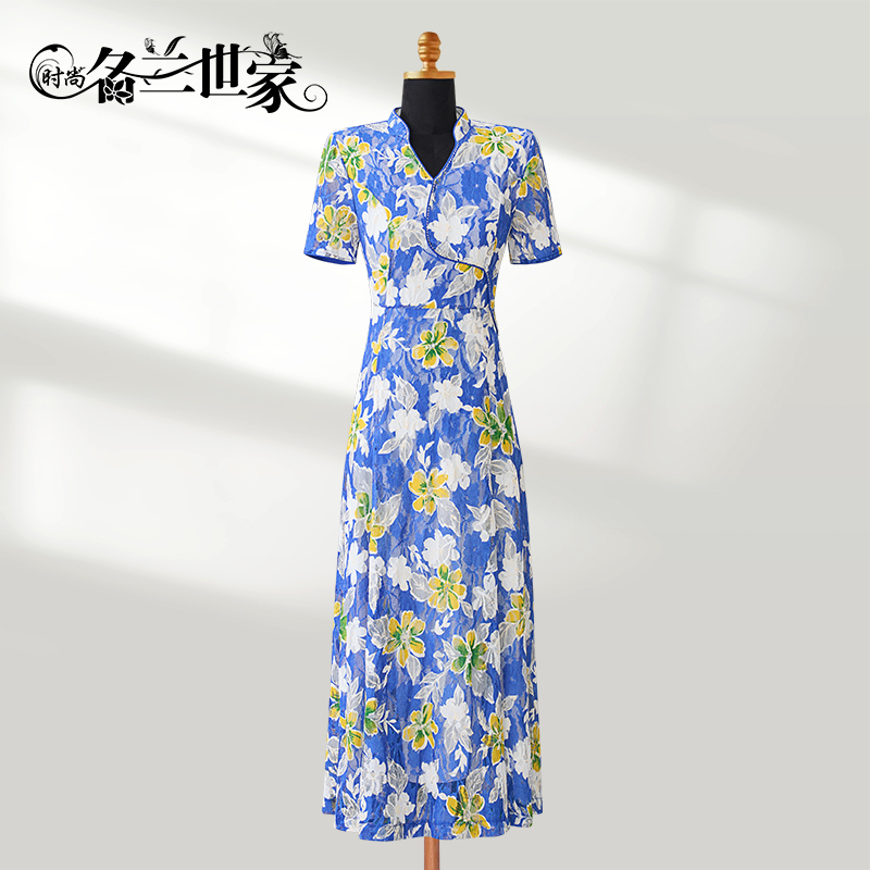 Fashionable Minglan Shijia Original Design Elegant Floral Dress Summer Short-Sleeved A-Line Long Dress 2025 New Product