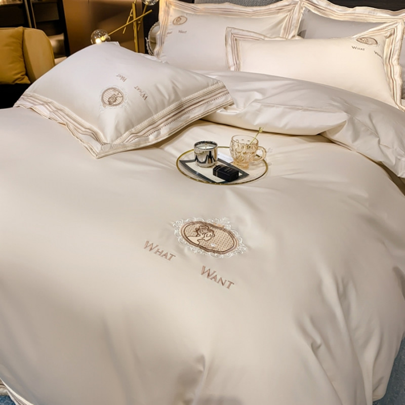 Light luxury style quilt cover four-piece set of pure cotton cotton summer 140 long-staple cotton European-style high-end bedding bedding