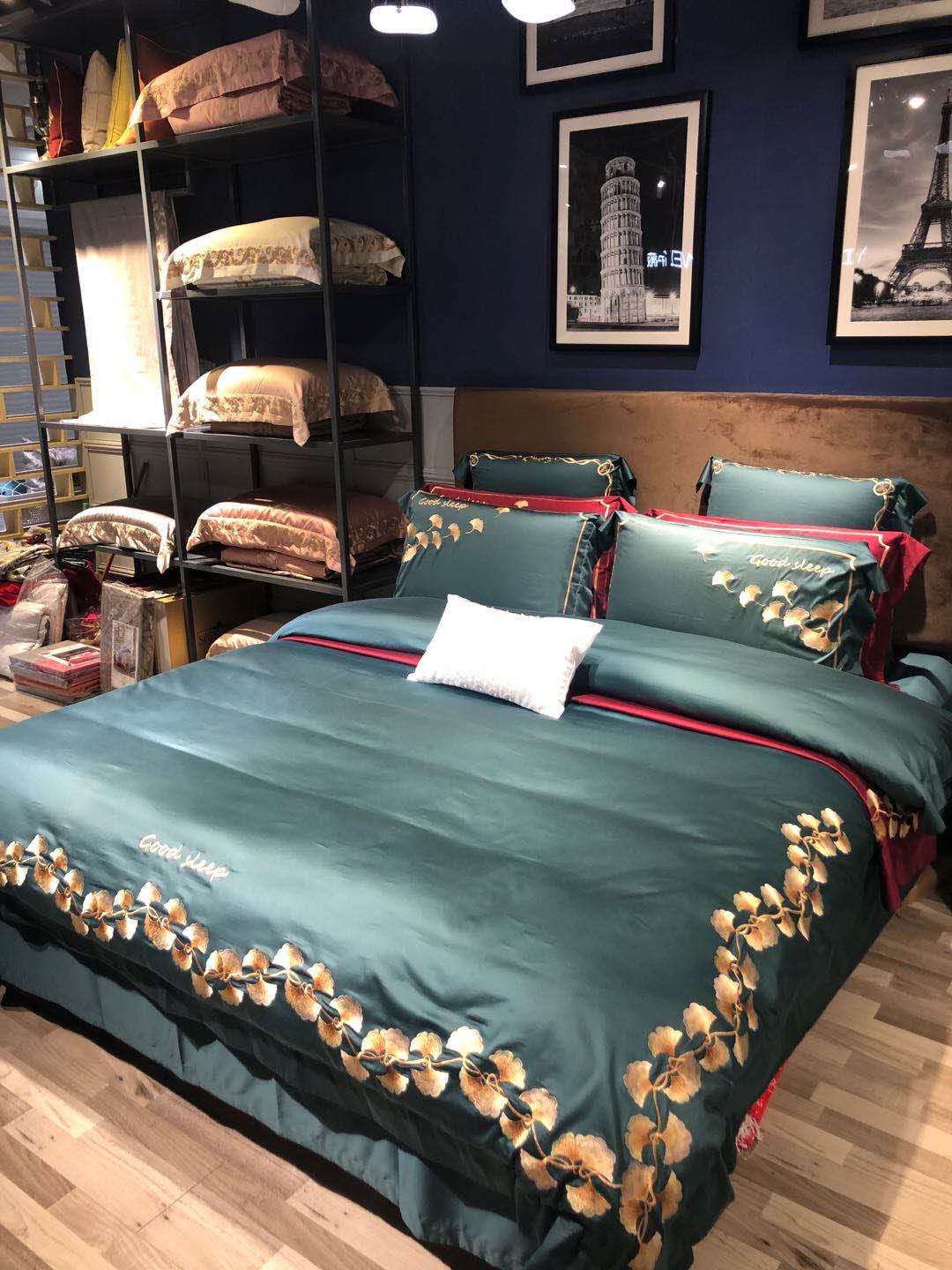 Imported 120 horse cotton high-end simple embroidery four-piece set two colors