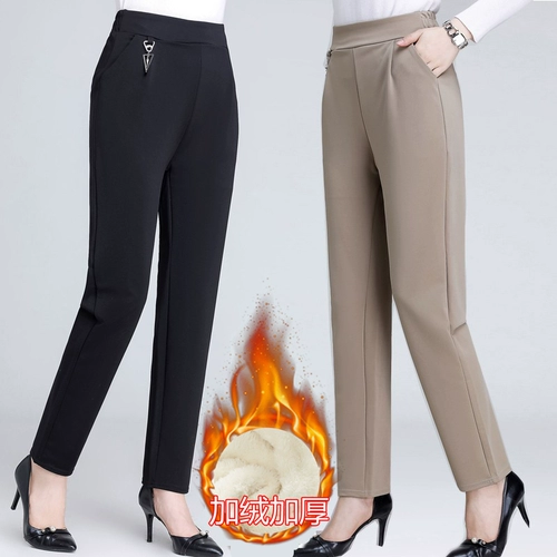 Осенние эластичные штаны для матери, летняя летняя одежда, для среднего возраста, высокая талия, свободный прямой крой