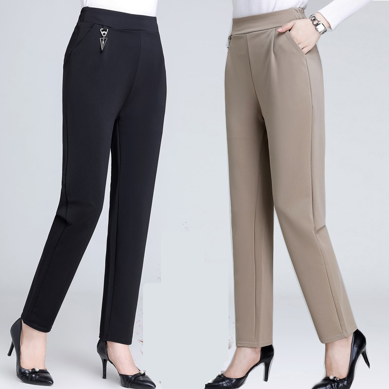 Middle-aged and elderly mother pants spring and autumn women's trousers high waist elastic loose straight outer wear middle-aged summer women's trousers