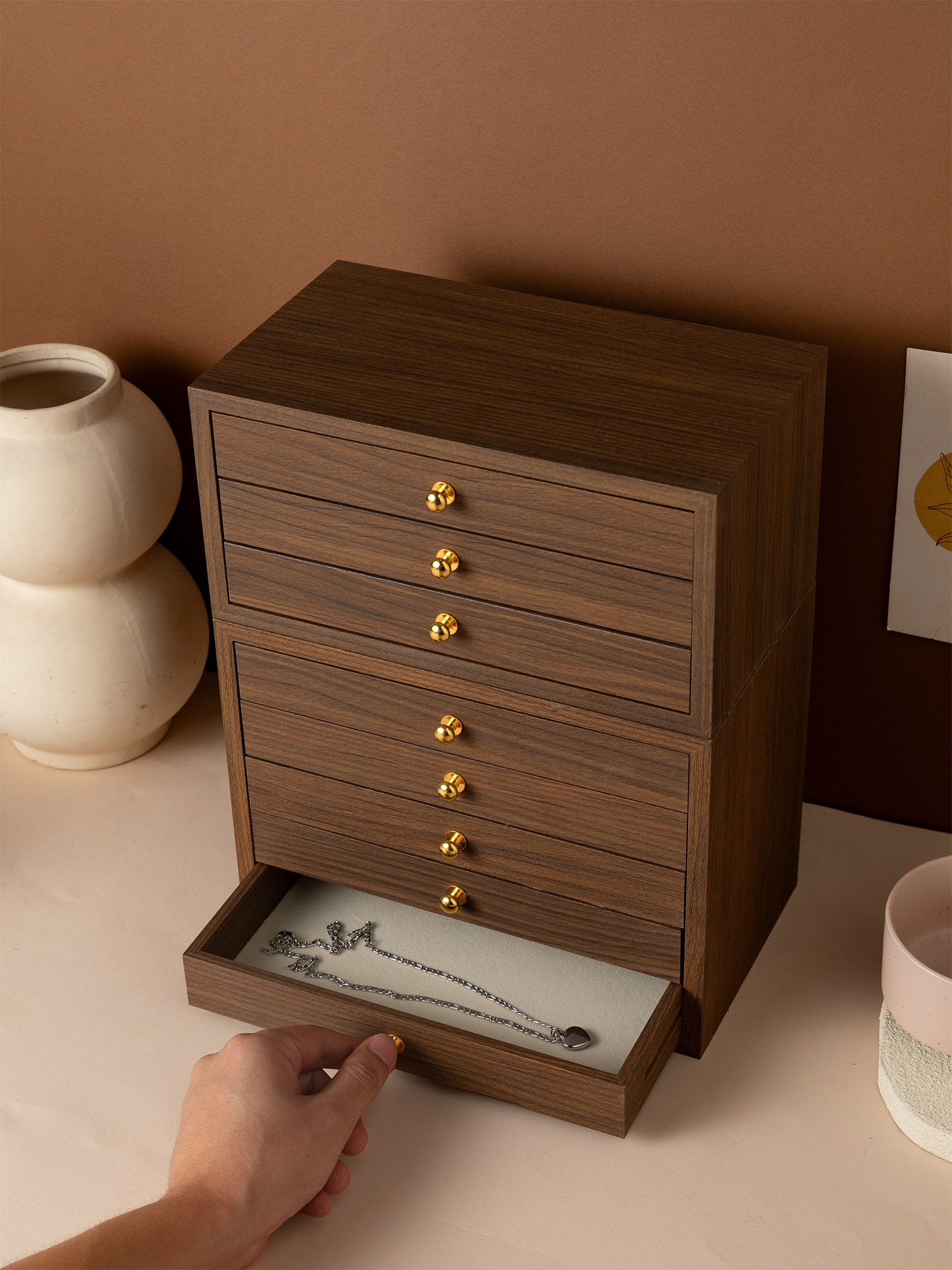 Шкатулка для украшений из орехового дерева в китайском стиле ретро премиум класса для колец серег цепочек