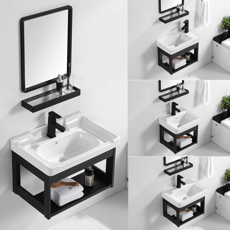 Wall-mounted washbasin cabinet combination Black small apartment Wall-mounted balcony Small size powder room simple washbasin