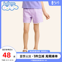 Benilu childrens clothing casual spring and summer lotus edge girls shorts foreign style solid color childrens jeans to wear outside