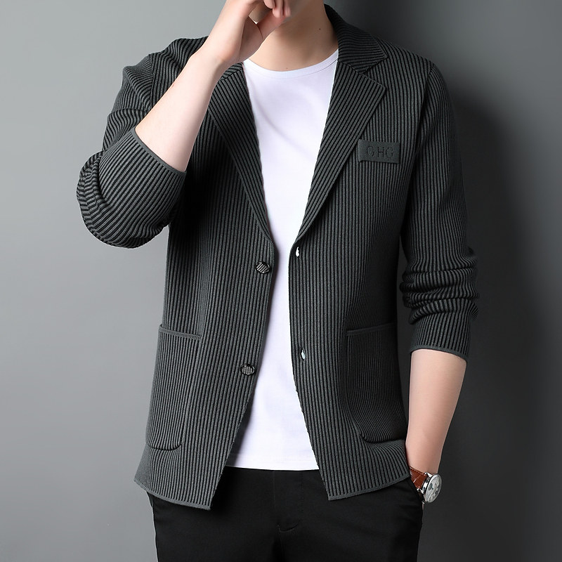 2022 fall new men's sweatshirt V-collar sweater-knitted sweater jacket casual outwear streaks with loose sanitary clothing