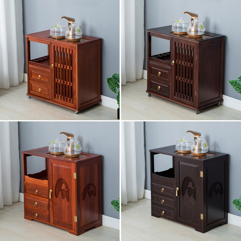 Soliwood tea cabinet household new Chinese multi-function mobile tea cupboard tea cupboard tea cabinet in one table and side cabinet living room