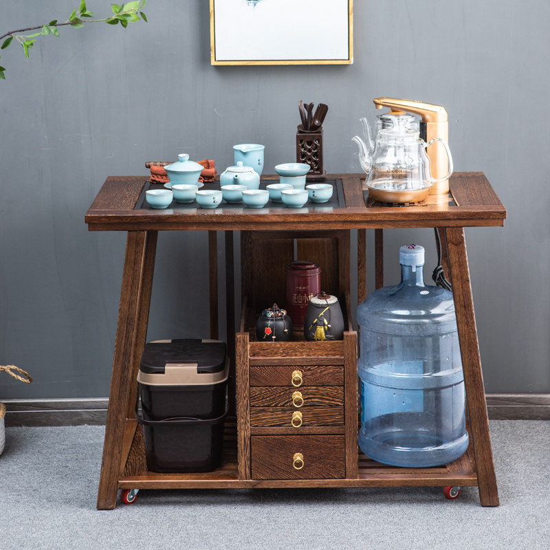 Wenge mobile tea cart Household Wujinshi tea table boiling water one-piece automatic tea cart Living room solid wood tea cabinet
