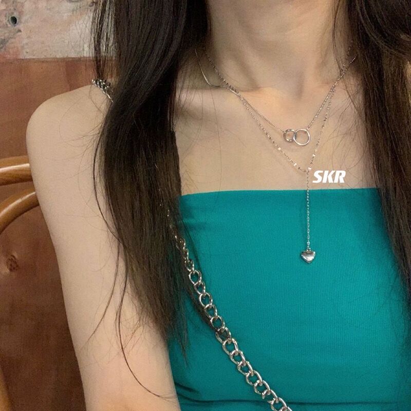 Salt-Style Girl Sweet and Cool Double-Layer Heart Necklace, Light Luxury Niche Design, Ins Hip-Hop Versatile Clavicle Chain Choker