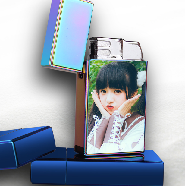 Creative personality windproof inflatable lighter straight to blue flame can be DIY laser custom lettering color printing photos for men and women