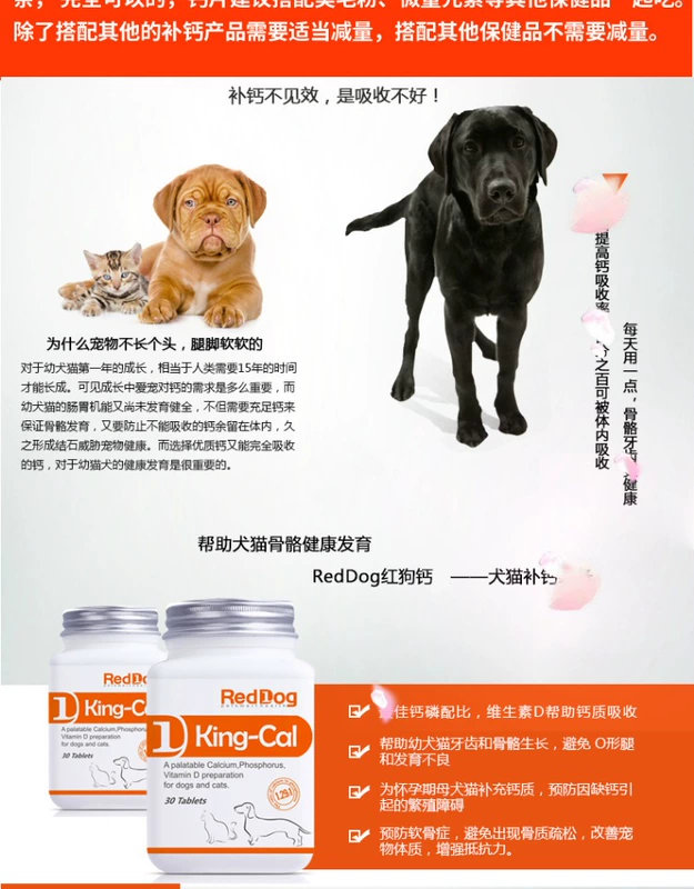 Red Dog RedDog Canxi King 30 Pieces Pet Health Products Tất cả các chú chó Teddy Bear Golden Retriever Dog Cat Canxi