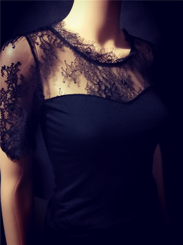 19 Styles of Round-Neck Regular-Length Lace Shirts, Axiangyi Lace Women's Short-Sleeve Puff-Sleeve Slim-Fit Base Shirts