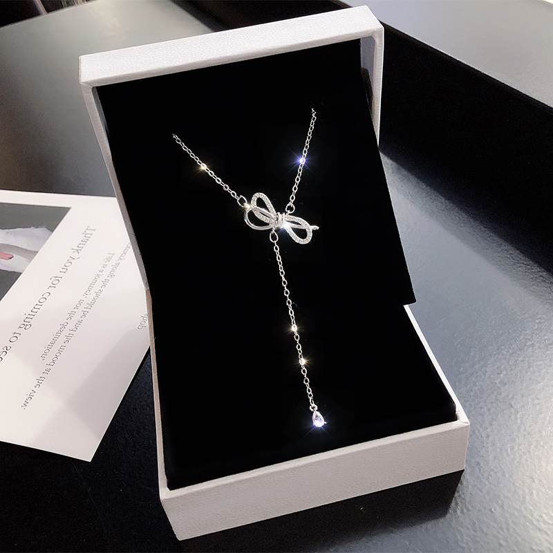 Pure Silver Bow Tie Necklace Woman Light Lavish Design Sensation Ins Lukewarm Wind 2023 New Minimalist Collarbone Chain-Taobao