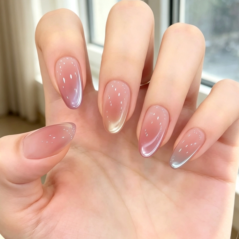 Ice-Clear Rainbow Cat-Eye Manicure Wearable Nails 2026 New Style Pure Handmade Nude Pink Gradient Whitening High-End Fake Nails Ice-Clear Rainbow Cat-Eye Manicure Wearable Nails 2026 New Style Pure Handmade Nude Pink Gradient Whitening High-End Fake Nails