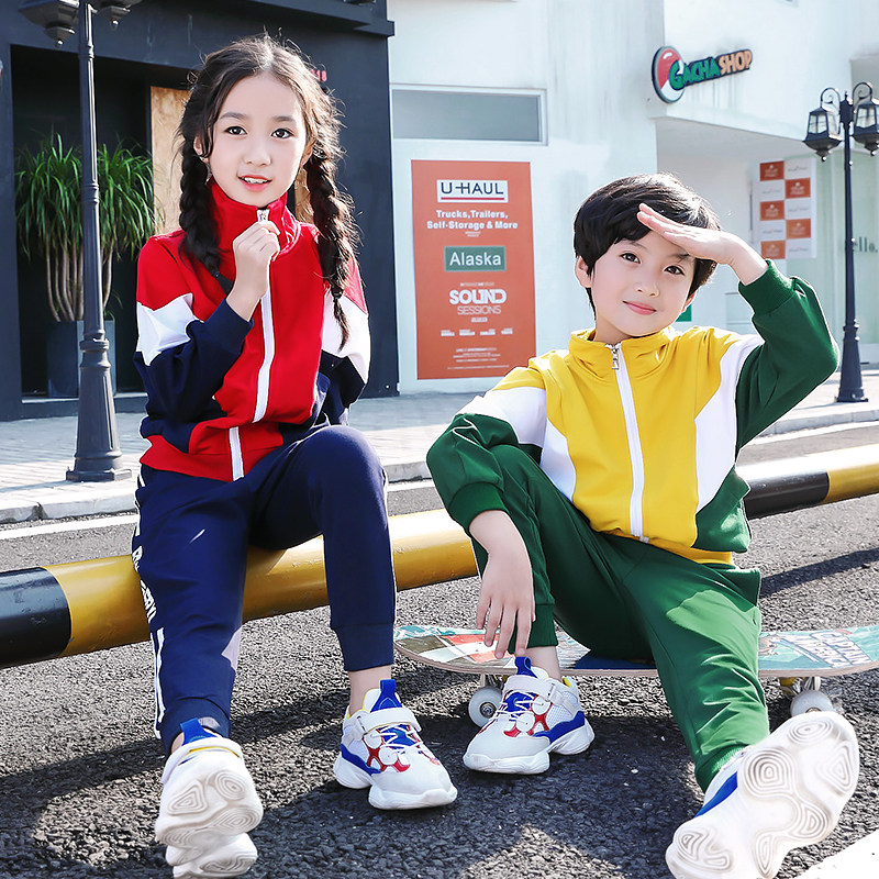Kindergarten garden suit spring and autumn suit of Korean children's splicing sports two suits suit in the big child's handsome garment tide