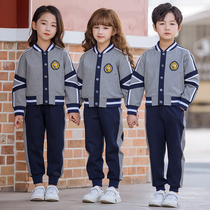 Kindergarten Garden Clothing Spring Autumn Clothing Yinglun Wind Childrens class Childrens school uniforms Three sets of grey sports suit