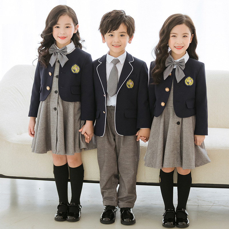 Primary school uniform suit spring and autumn kindergarten clothing in autumn and winter clothing of children's English wind suit three pieces