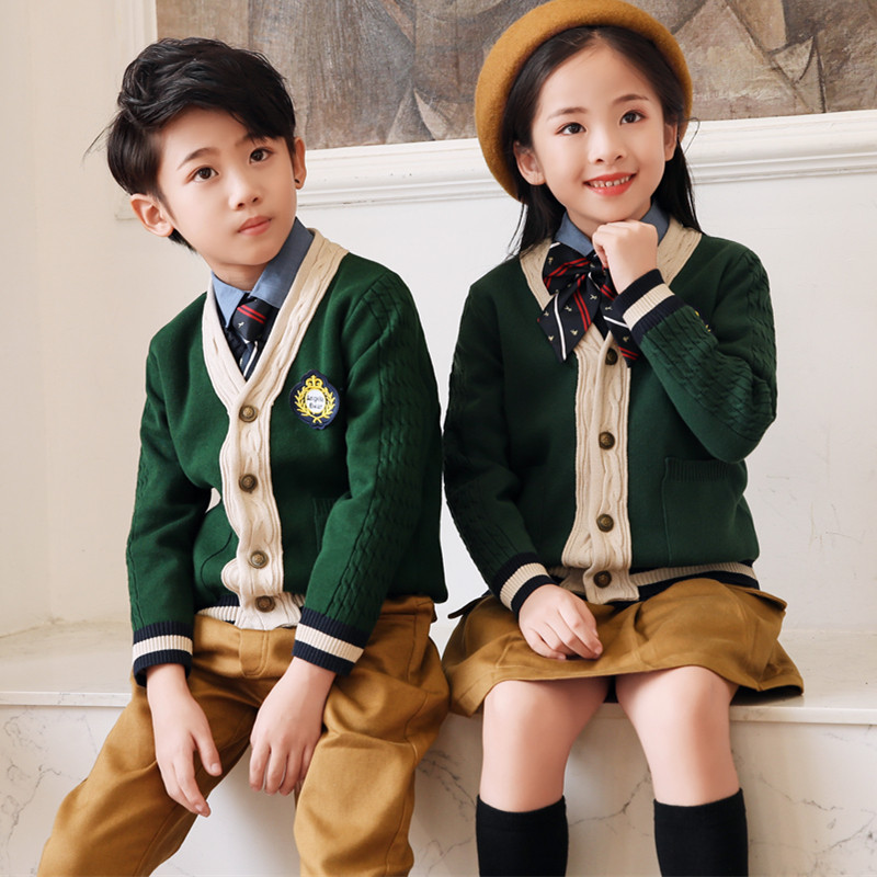 Kindergarten uniforms spring and autumn clothes cotton sweater cardigan British style children's class uniforms primary school uniforms autumn and winter suits