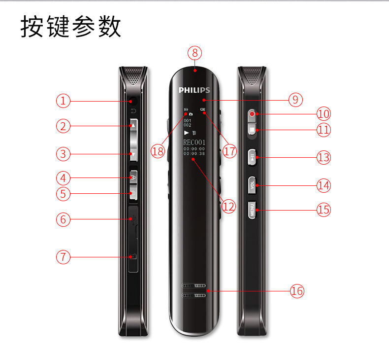 Máy ghi âm Philips VTR5200 chuyên nghiệp giảm tiếng ồn HD hội nghị kinh doanh chính hãng với sinh viên nhỏ chống đầu ra máy ghi âm dung lượng lớn nam và nữ máy nghe nhạc MP3 cầm tay - Máy nghe nhạc mp3 máy nghe nhạc mp3 có bluetooth