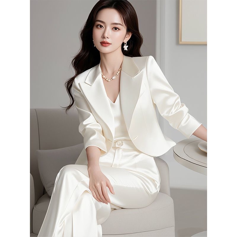 Spring New Style Salt-Style Trendy Minimalist High-End Sophisticated Acetate Satin Professional Suit Pants Set Spring New Style Salt-Style Trendy Minimalist High-End Sophisticated Acetate Satin Professional Suit Pants Set