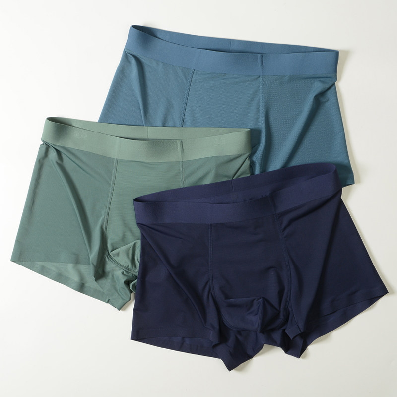 3 pairs of underwear men's ice silk seamless boxer pants boys shorts men's boxer ultra-thin safety pants breathable summer
