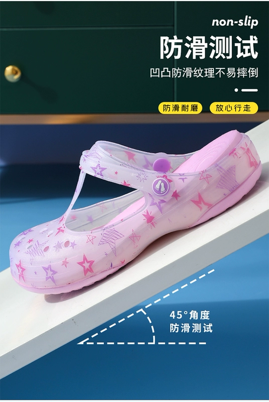 2022 Mới In Có Lỗ Giày Xăng Đan Giày Đi Biển Dép Gót Thấp Size 41 Vàng Đế Mềm Ngày Mưa giày Sandal Chống Trơn Trượt