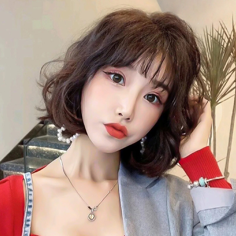 Wig real hair short hair curly hair hairstyle Lady Nature Minus Age Fashion Full Headgear Lady Wig Sleeve