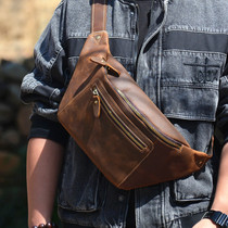 New retro old mens bag Crazy Horse leather big chest bag cowhide messenger bag large capacity shoulder bag leather tide bag