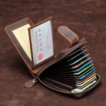 Retro leather zipper organ card bag crazy horse leather drivers license bag multi-function cowhide anti-theft card holder large capacity