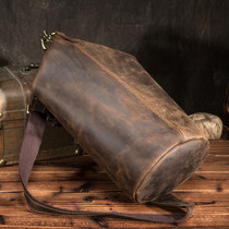 Original Crazy Horse leather retro old simple leather chest bag mens mens bag large-capacity mountaineering bag cowhide diagonal bag tide