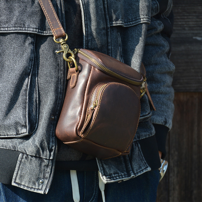 Crazy horse leather retro small bag new men's waist bag cowhide shoulder Messenger bag casual men's bag genuine leather sports trendy bag