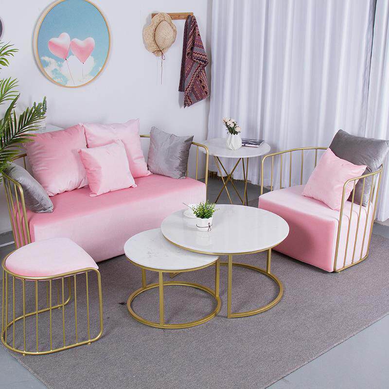 Nordic Ins Wind Beauty Chia Shop Golden Fabric Sofa Chair Beauty Shop Single Double Casual Chair Clothing Shop Chair