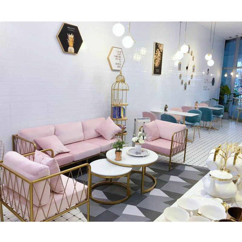 Brief modern small family style sofa tea table combined Nordic home living room office talks golden iron art sofa chair