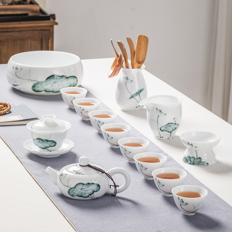 Hand Painted Kung Fu Tea Set Group Home Office Ceramic Teapot Lid Bowl Tea Cup Lotus Little Fresh Gift Box Delivery