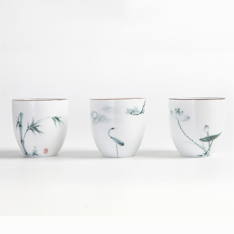 Hand-painted Master Cup Tea Kung Fu Tea Cup ceramic tea set white porcelain retro Chinese style large size household individual cup