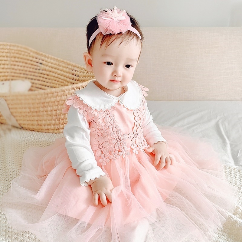 South Korean female baby princess dresses summer vest dress freshman baby 100 days old birthday gown dress foreign pie