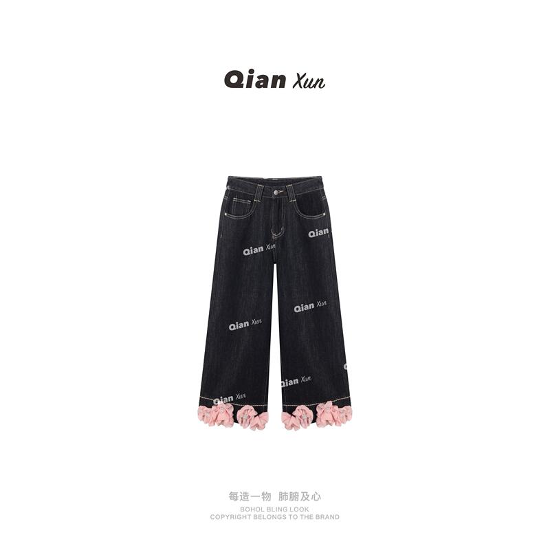 [Denim Flower Dream] Slimming and Age-Reducing Floral Design Cropped Jeans Pre-Qxx6Nzk1342