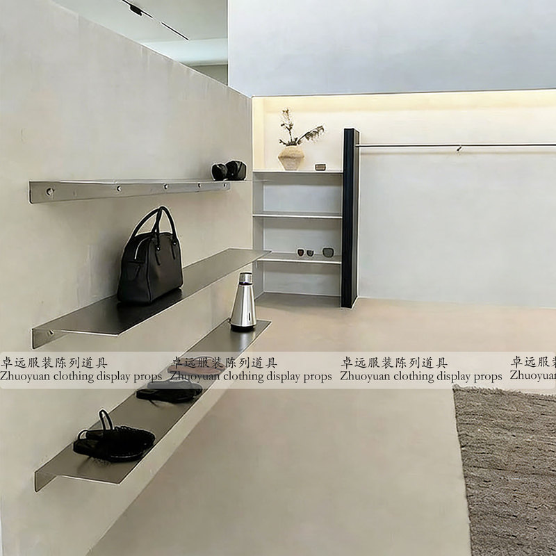 Clothing Store Shelf Rack Stainless Steel Wall-Mounted Korean-Style Industrial Style Solid Display Rack for Shoes and Bags