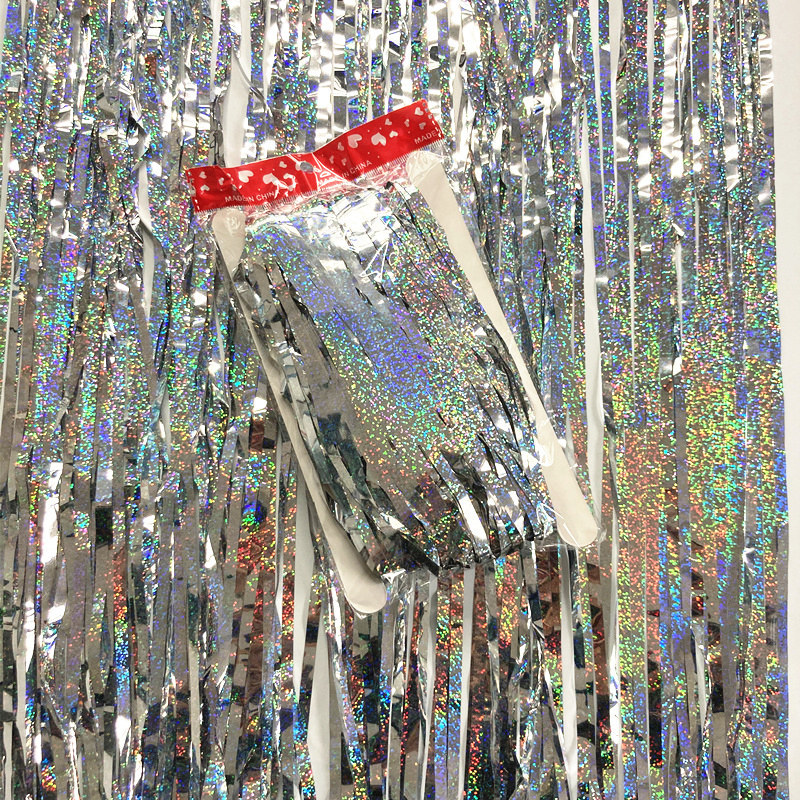 Laser Bright Color Rain Curtain Christmas Annual Meeting Wedding Birthday Party Background Dance Party Decoration Shiny Tassel Door